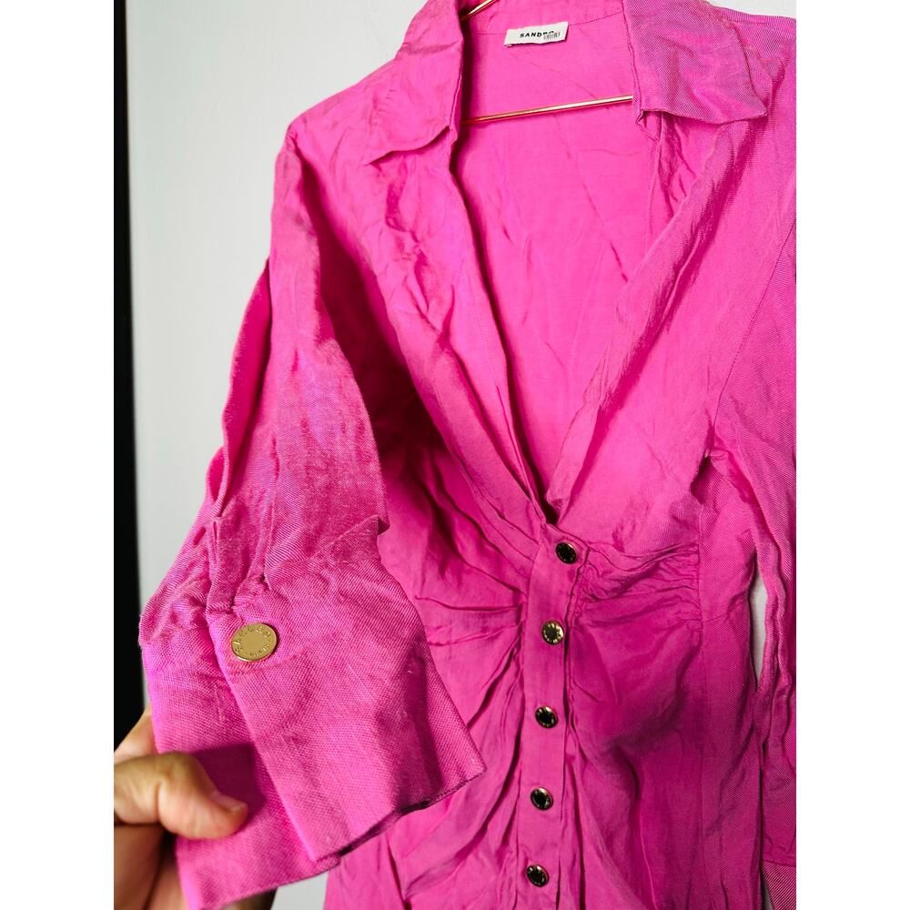 SANDRO Pink Collar Front Button Closure Asymmetrical Elvira Dress Size 36 - Picture 10 of 16